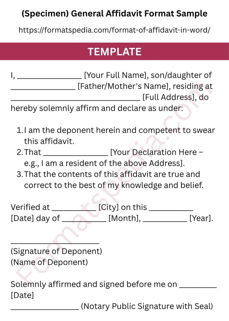 Format of Affidavit in Word